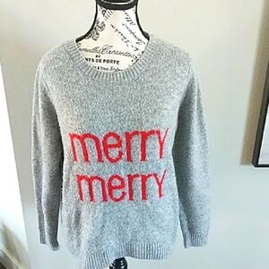 Gray Sweater with Red 'Merry Merry' Design